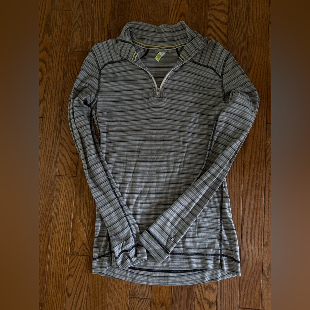 Smartwool Gray and Charcoal Striped Quarter-Zip Pullover
